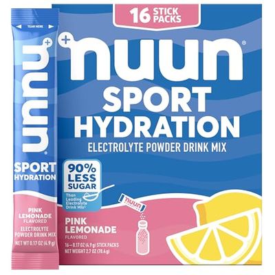 Nuun Sport Electrolyte Powder Packets with Magnesium, Calcium, Potassium, Chloride, and Sodium, Hydration Packets for On-the-Go, Pink Lemonade Flavor, Gluten Free Vegan, 16 Single Servings
