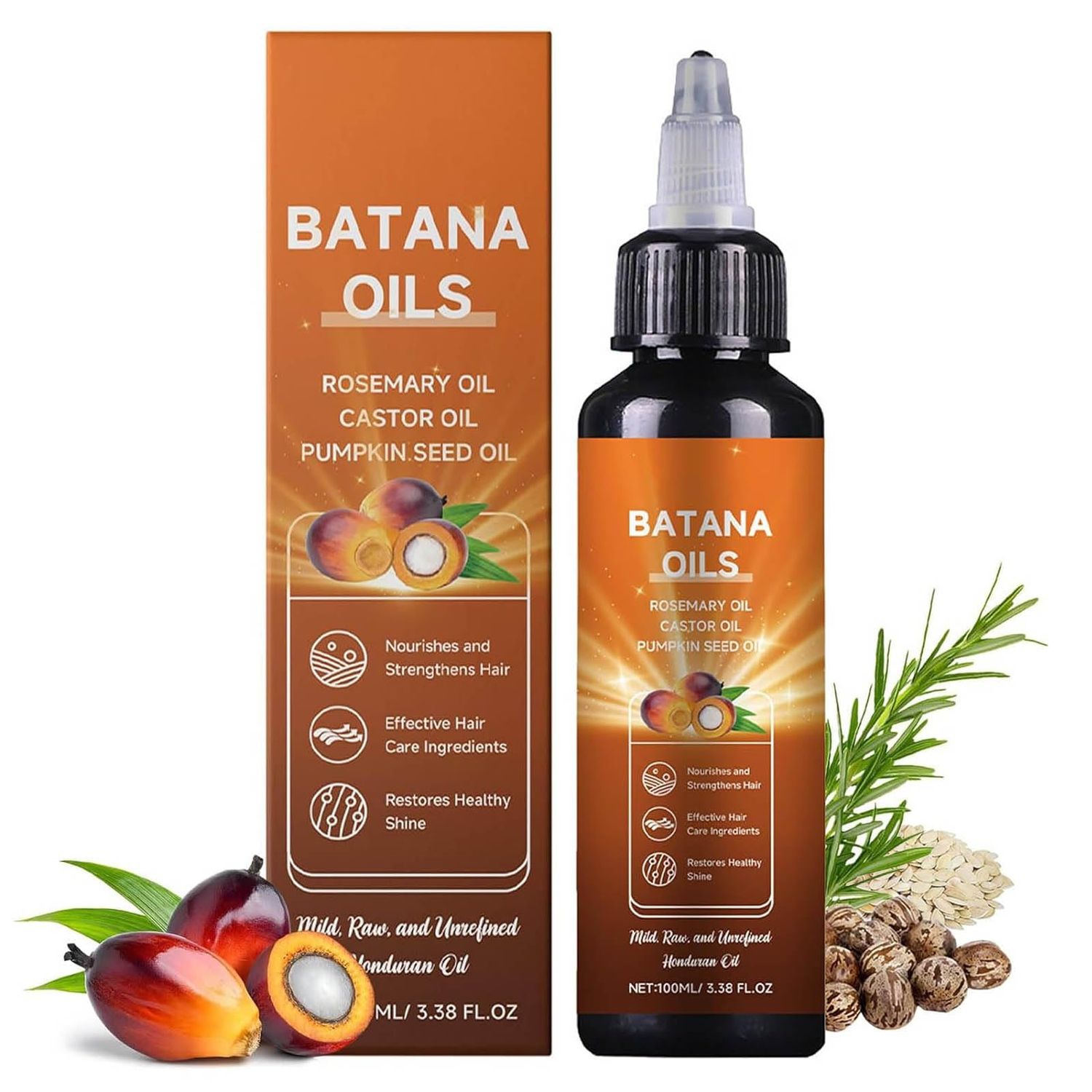 Batana Oil for Hair Growth, 4-In-1 Liquid Batana Oil with Rosemary, Castor, and Pumpkin Seed - 100mL3.38 fl.oz (1)