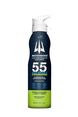 Watermans Dry Spray Sunscreen SPF 55, Reef Safe Sunscreen Spray, Broad Spectrum Sunscreen for Face and Body, Fragrance Free, Oxybenzone Free