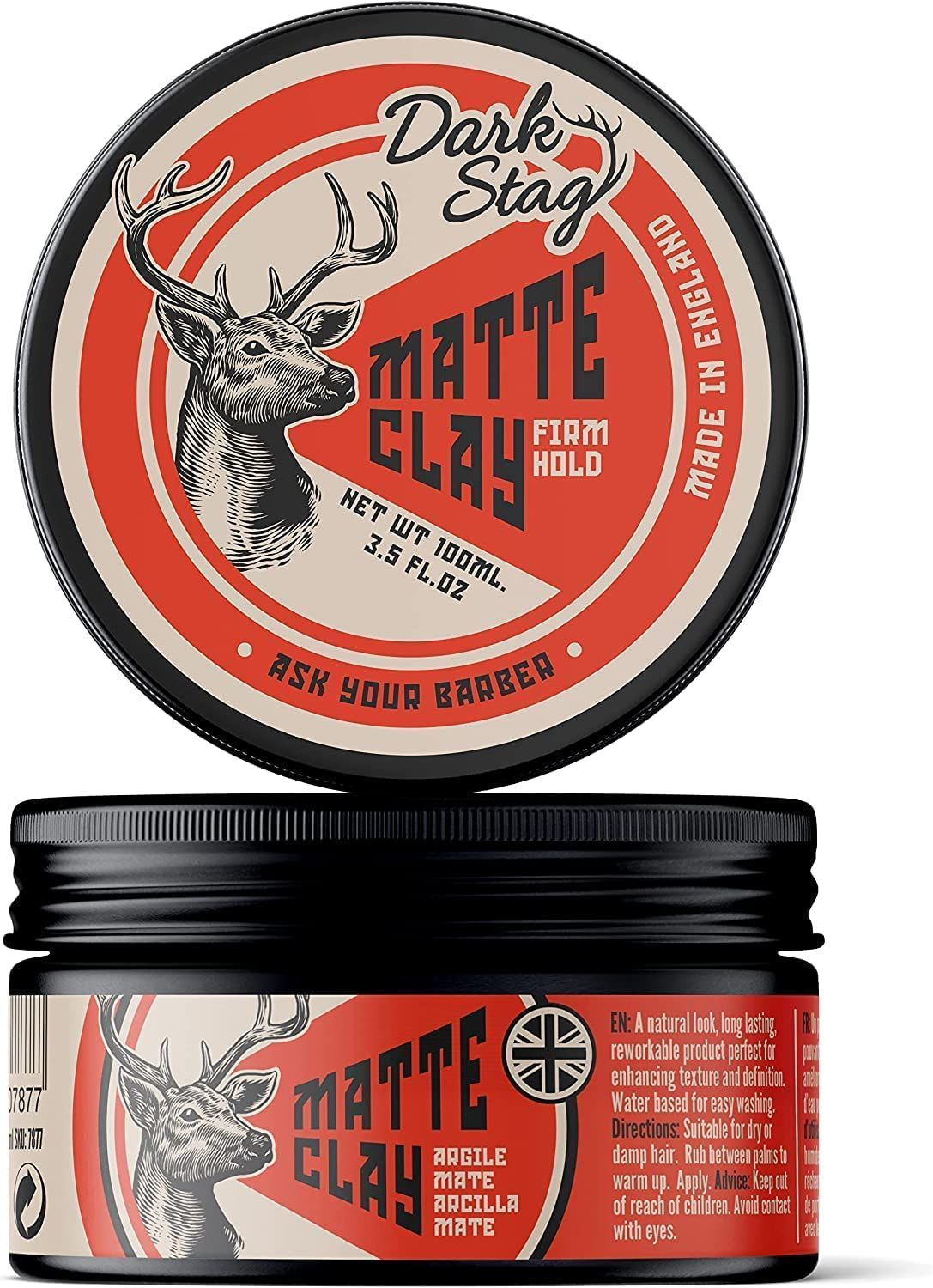 Dark Stag Matte Clay, Firm Hold Professional Hair Styling Clay, Water Based Easy to Wash Hair Wax, Matte Look No Shine, Coconut Fragrance, 100ml3.5oz
