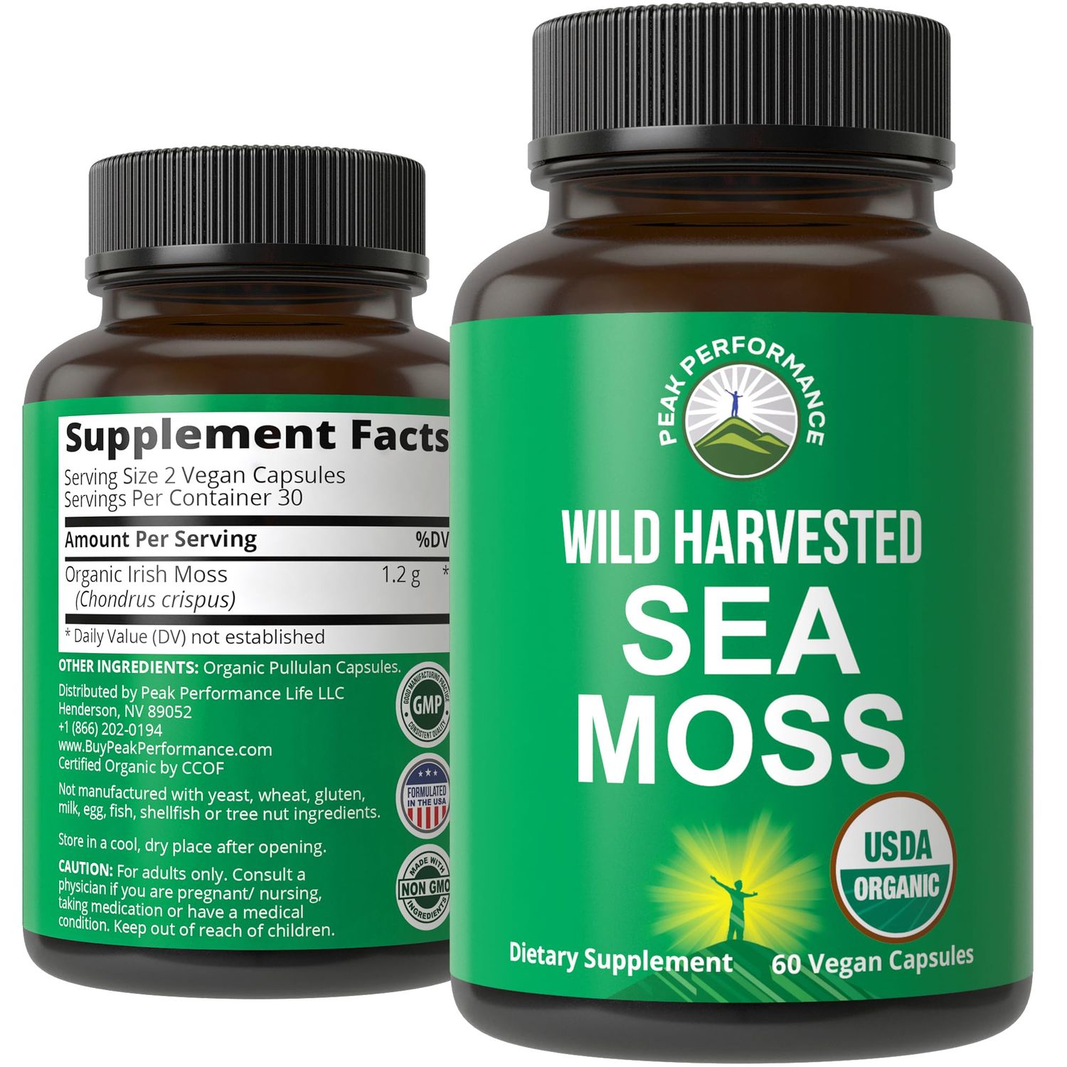 Organic Sea Moss Capsules. Wild Harvested Sea Moss Raw Organic Vegan Supplement from Red Algae Seaweed. 100 Whole Extract Raw Irish SeaMoss Superfood Pills. for Gut, Respiratory, Immune Support.