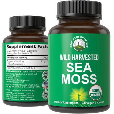 Organic Sea Moss Capsules. Wild Harvested Sea Moss Raw Organic Vegan Supplement from Red Algae Seaweed. 100 Whole Extract Raw Irish SeaMoss Superfood Pills. for Gut, Respiratory, Immune Support.