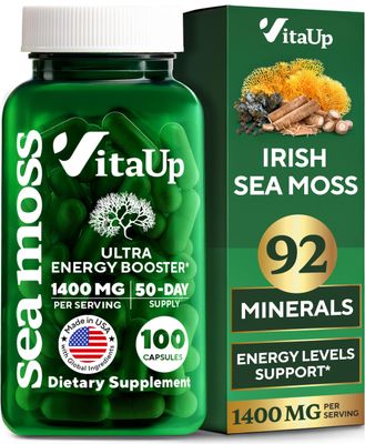 VitaUp Wildcrafted Irish Sea Moss Capsules with Burdock Root Bladderwrack - USA Made Sea Moss Advanced for Hair, Skin, Immune Energy Levels Support - SeaMoss Pills - 100 Vegan Capsules