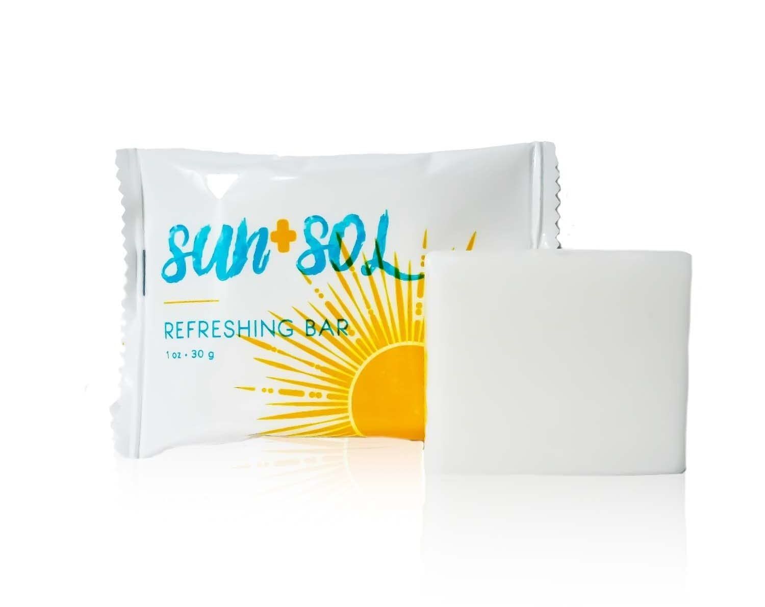 World Amenities Sun Sol Bulk Refreshing Soap Bar With Warm Coconut Vanilla Fragrances, Sachet Wrapped Travel Size Toiletries, Mini Hotel Amenities, 1 oz, 100 Count