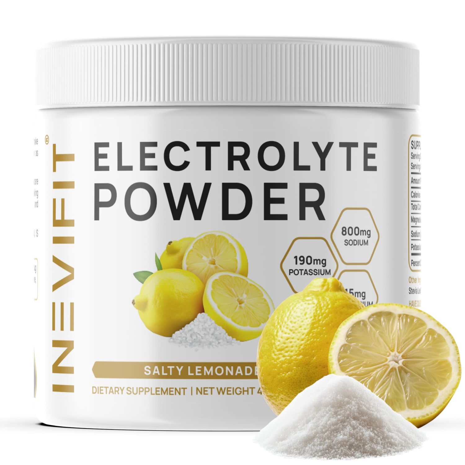 INEVIFIT Salty Lemonade Electrolyte Powder - Hydration Recovery Keto-Friendly, Zero Sugar, Stevia Sweetened Sodium, Potassium Magnesium Replenish Electrolytes 30 Servings