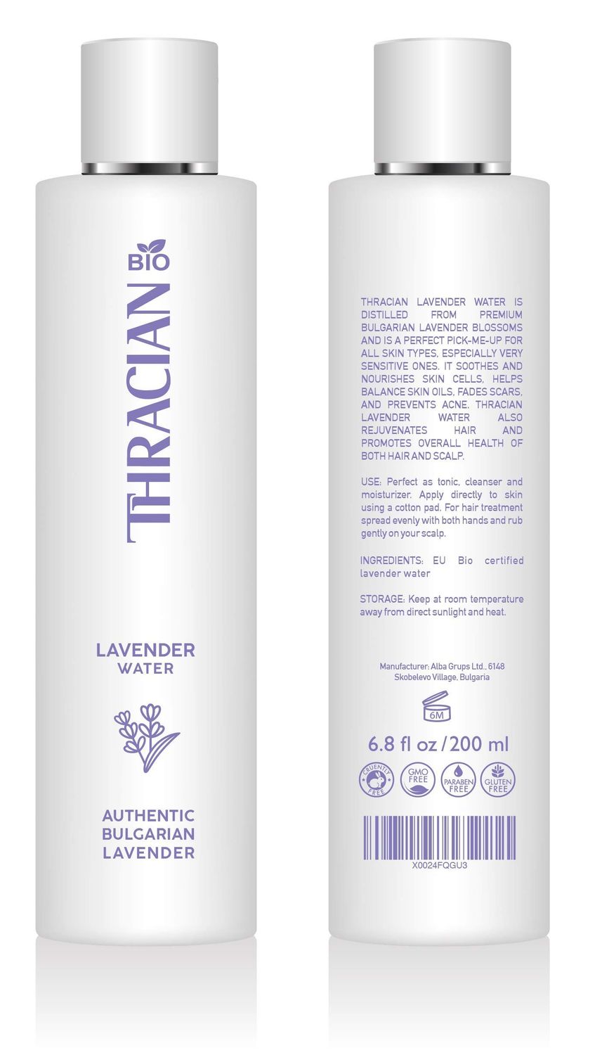 Thracian BIO 100 Pure Bulgarian Lavender Floral Water, Skin and Hair Toner, Anti-Aging, 6.8 fl oz, 200 ml, Distilled in Bulgaria, No Added Fragrance, Vegan, Cruelty-Free, Alcohol Free