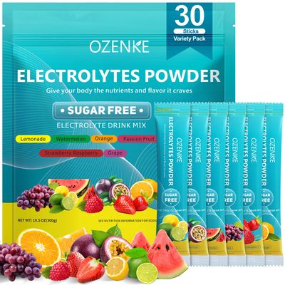 OZENKE Electrolytes Powder Packets, 30 Sticks Hydration Packets Sugar Free, Electrolyte Drink Mix Travel Electrolyte Packets for Rapid Hydration, 6 Flavors