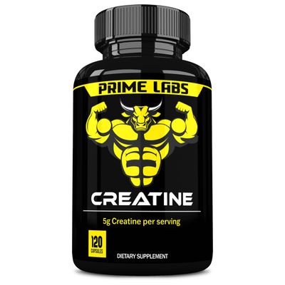 Prime Labs Creatine Monohydrate Capsules - 5g (5000mg) - Muscle Growth, Recovery, Brain Function - for Men Women - 120 Count