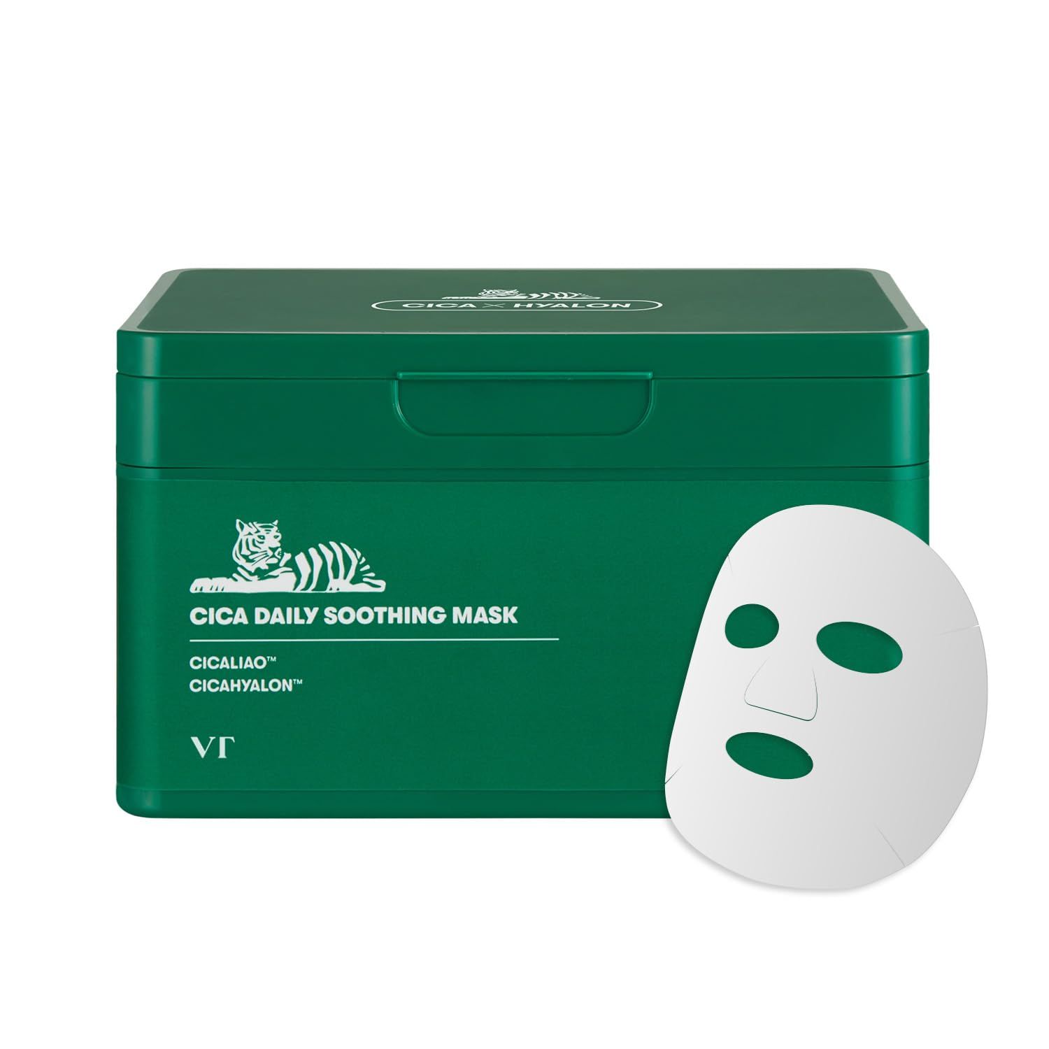 VT COSMETICS CICA Daily Soothing Mask 30 Sheets, Centella Asiatica Hyaluronic Acid for Moisturizing Hydrating, Instant Calm Glow, Skin Softening Facial Mask, Korean Face Mask