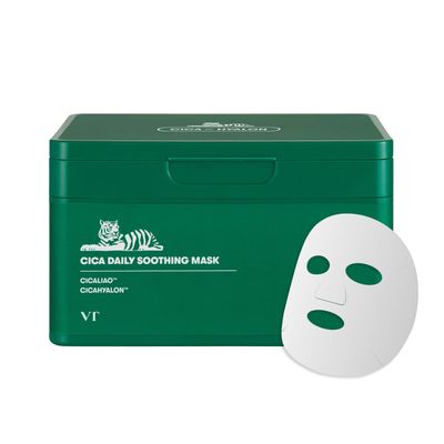 VT COSMETICS CICA Daily Soothing Mask 30 Sheets, Centella Asiatica Hyaluronic Acid for Moisturizing Hydrating, Instant Calm Glow, Skin Softening Facial Mask, Korean Face Mask