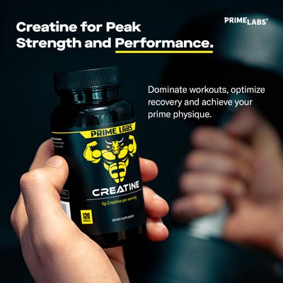 Prime Labs Creatine Monohydrate Capsules - 5g (5000mg) - Muscle Growth, Recovery, Brain Function - for Men Women - 120 Count
