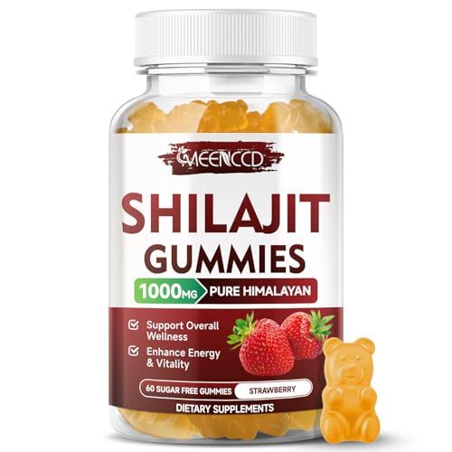 Sugar-Free Shilajit Gummies 1000 MG with 85 Trace Minerals Fulvic Acid, Pure Himalayan Shilajit Supplement Gummies for Men Women - Energy, Brain, Immunity - Strawberry Flavor, 60 Count