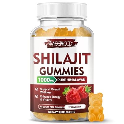 Sugar-Free Shilajit Gummies 1000 MG with 85 Trace Minerals Fulvic Acid, Pure Himalayan Shilajit Supplement Gummies for Men Women - Energy, Brain, Immunity - Strawberry Flavor, 60 Count