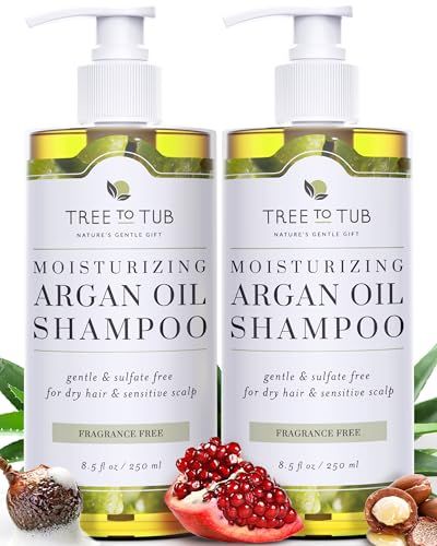 Tree to Tub Fragrance Free Shampoo for Dry Sensitive Scalp - Gentle Unscented Hydrating Hair Shampoo for Women Men, Moisturizing Sulfate Free Shampoo wOrganic Argan Oi, All Natural Aloe Vera