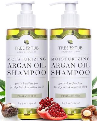 Tree to Tub Fragrance Free Shampoo for Dry Sensitive Scalp - Gentle Unscented Hydrating Hair Shampoo for Women Men, Moisturizing Sulfate Free Shampoo wOrganic Argan Oi, All Natural Aloe Vera