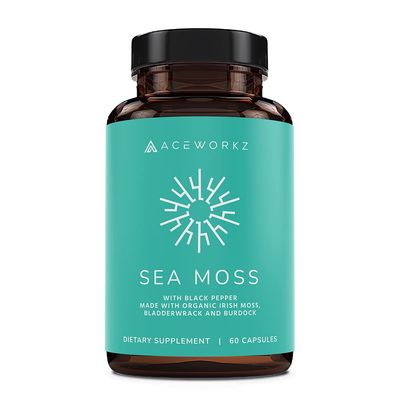 ACEWORKZ USDA Organic Irish Sea Moss Capsules, Burdock Root Bladderwrack - Prebiotic Super Food - Thyroid and Gut Health - Healthy Skin Anti-Aging - BioPerine for Max Asorption (60 Capsules)
