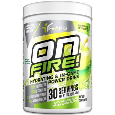 On Fire Electrolytes Powder - Coconut Water BCAAs for Young Athletes - Zero Sugar Hydration with Natural Energy from Green Tea