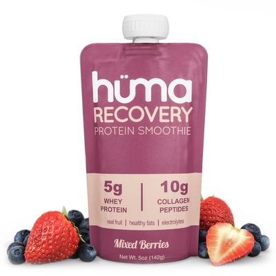 Huma Recovery Protein Smoothie, 20 Pouches - 15g Collagen Whey Post Workout Recovery Drink - Ready-to-Drink Protein Shake with Real Fruit, Electrolytes, Healthy Fats
