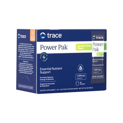 Trace Minerals Power Pak Electrolyte Powder Packets 1200 mg Vitamin C, Zinc, Magnesium Boost Immunity, Hydration and Natural Energy Lemon Lime 30 Packets