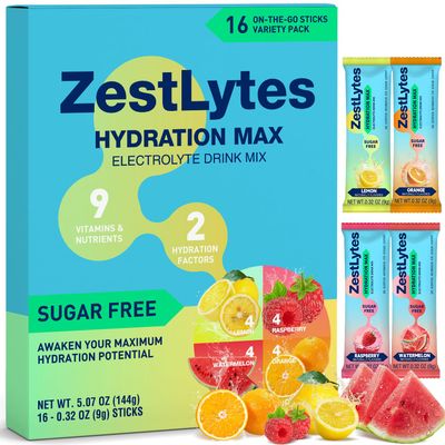 Salty Fruit Flavor Hydration Powder Packets, Electrolyte Powder Drink Mix, Liquid Everyday IV Drink Mix for Rehydration Max Sugar Free 9 Vitamins Nutrients 2 Hydration Factors 16 Sticks