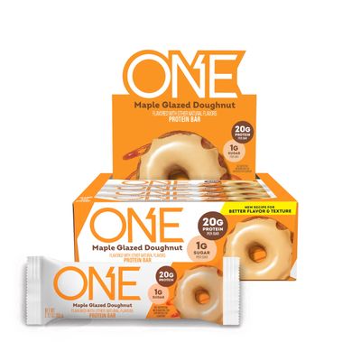 ONE Protein Bars, Maple Glazed Doughnut, Gluten Free with 20g Protein and 1g Sugar, Pantry Staples, 2.12 oz (12 Count)