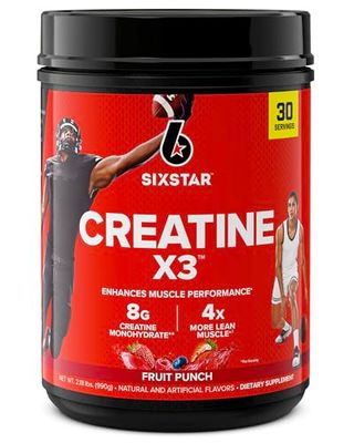 Six Star Creatine Monohydrate Powder, X3 (Fruit Punch) - Flavored Creatine HCl Powder Monohydrate Supplement for Muscle Building Performance - Post Workout Supplement for Men Women - 30 Servings