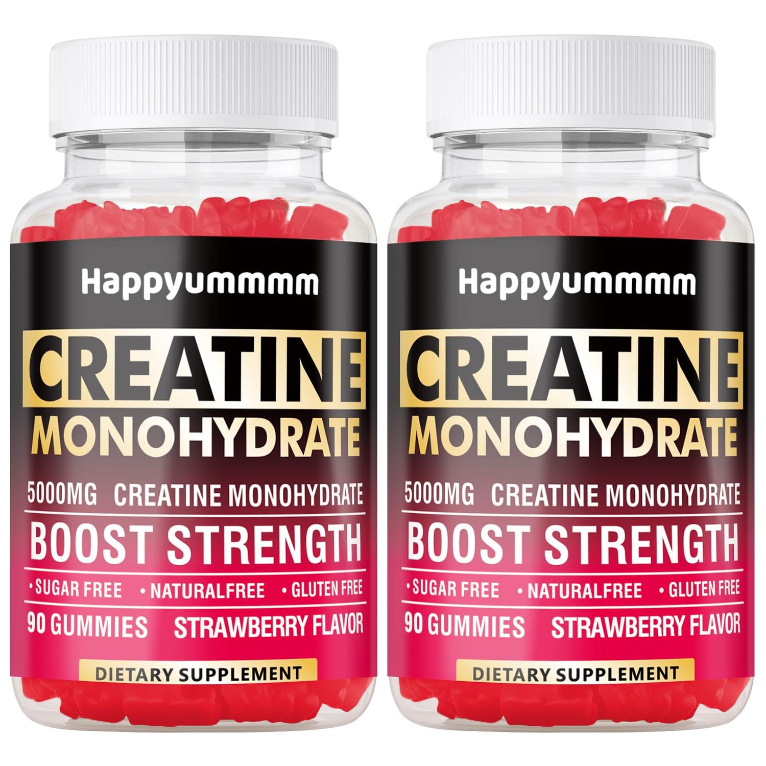 Happyummmm Creatine Monohydrate Gummies for Men Women-5g of Creatine Monohydrate per Serving - Sugar Free,Vegan, Strawberry Flavor, 180 Count-2pack.