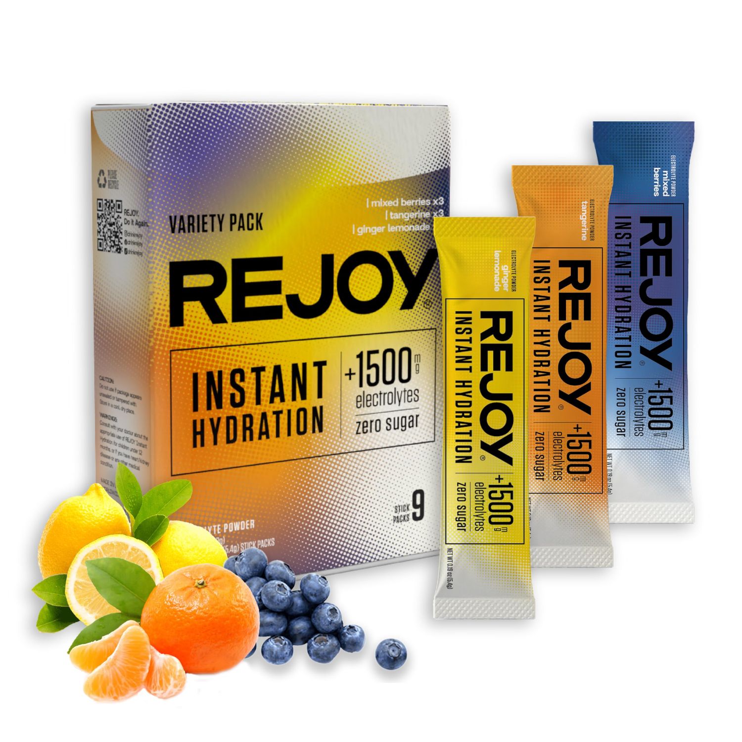 Rejoy - Electrolyte Powder Packets, 9 Sticks - Hydration Drink Mix Supplement - Sugar Free, Keto and Paleo Friendly, Vegan, Non-GMO, Easy Open Single-Serving Stick (Variety Pack)