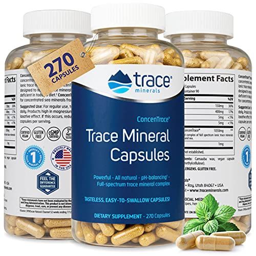 Trace Minerals Low-Sodium ConcenTrace Capsules - Supplement to Support Bone Health Body Energy - Healthy Hydration Electrolyte Support Supplement - 270 Capsules (90 Servings