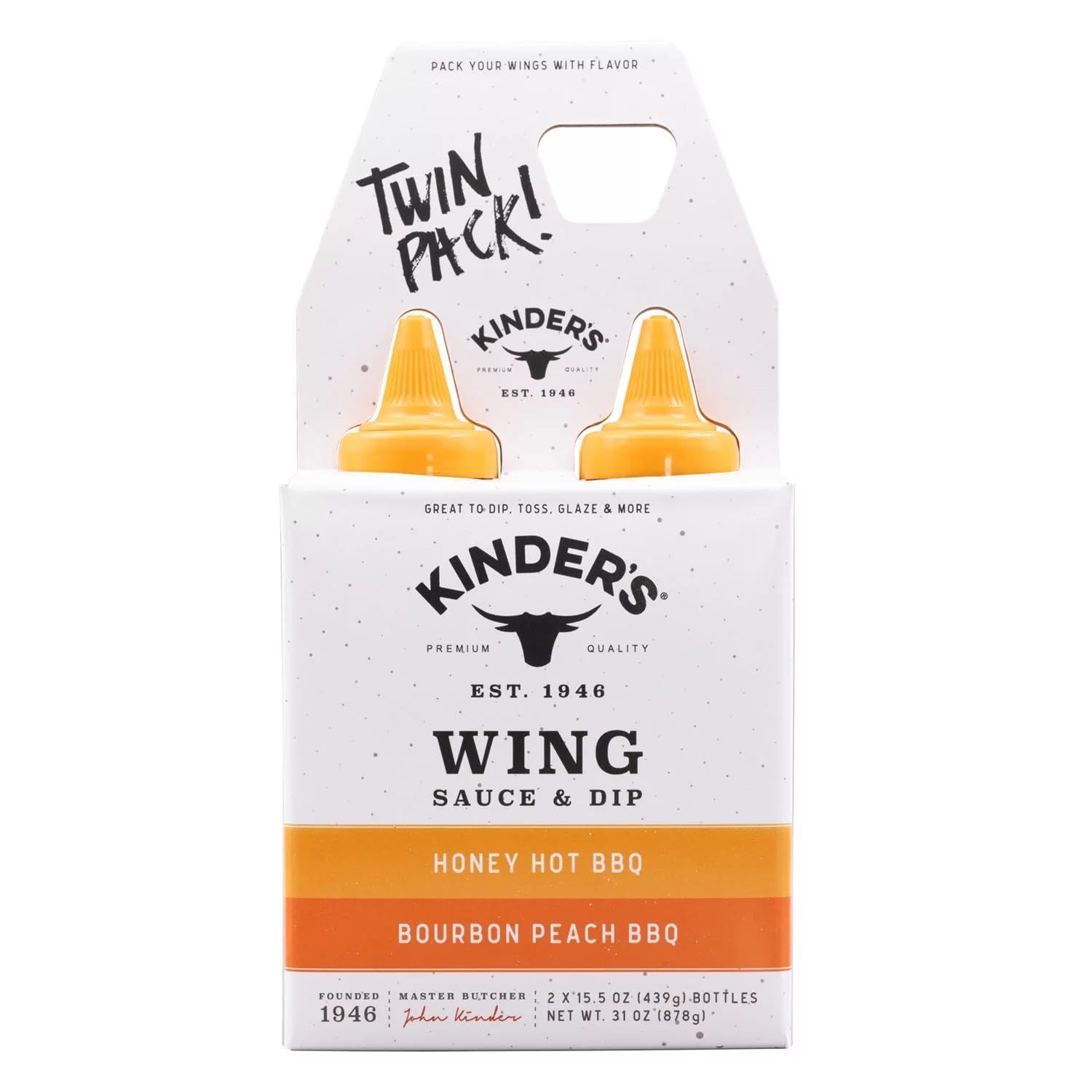 Kinder&#39;s Bourbon Peach Honey Hot Wing Sauce, 15.5 Ounce (Pack of 2)