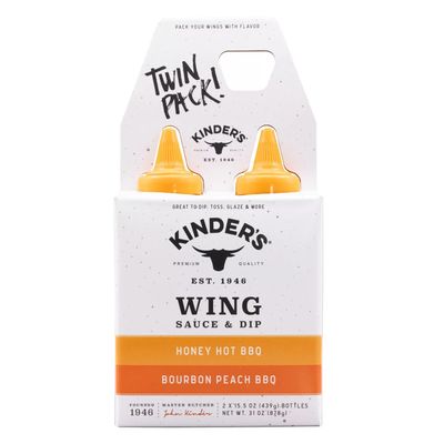 Kinder&#39;s Bourbon Peach Honey Hot Wing Sauce, 15.5 Ounce (Pack of 2)