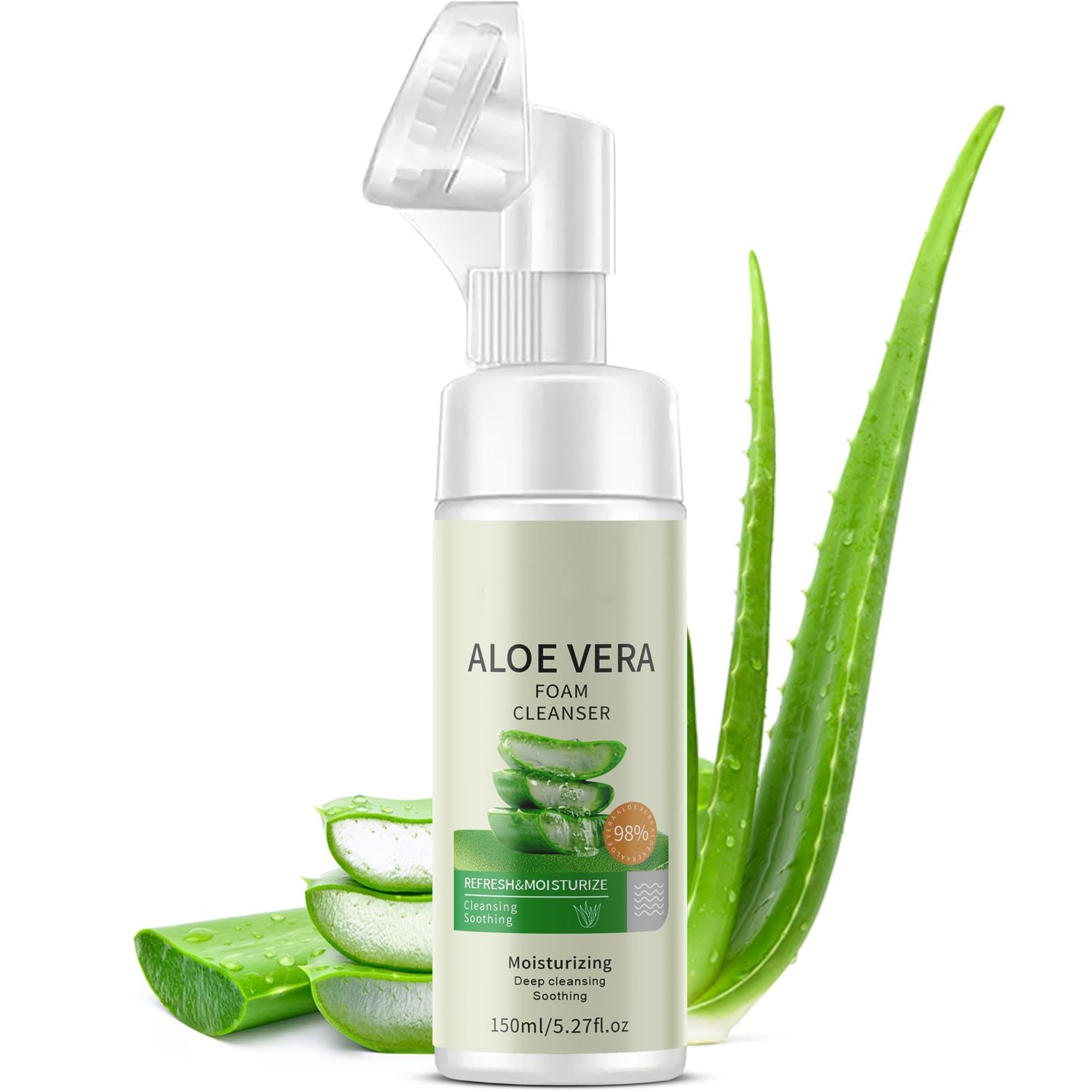 CERAVELO Soothing and Deep Cleansing Foaming Cleanser with Brush Premium Face Wash for All Skin Types with Aloe Vera and Amino Acid Fragrance Free Paraben Free 5.27 Fl Oz