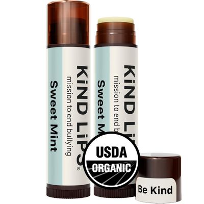 Kind Lips USDA Organic Mint Lip Balm 2 Pack - Sweet Mint Flavor Moisturizing, Natural Lip Care with Beeswax, for Dry Lips
