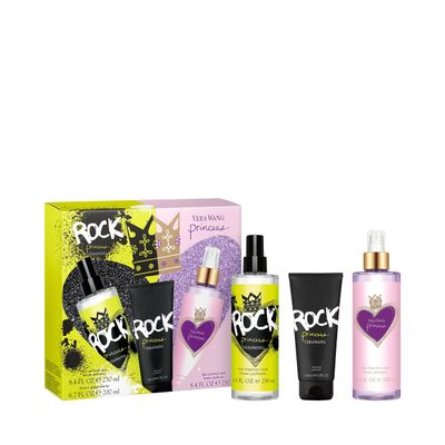 Vera Wang Princess Rock Princess, Body Mist (2) and Shower Gel 3 Piece Gift Set, Notes of Peach, Jasmine, and Vanilla, Women&#39;s Fragrance, Long Lasting, Everyday Fragrance
