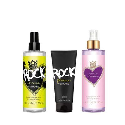 Vera Wang Princess Rock Princess, Body Mist (2) and Shower Gel 3 Piece Gift Set, Notes of Peach, Jasmine, and Vanilla, Women's Fragrance, Long Lasting, Everyday Fragrance