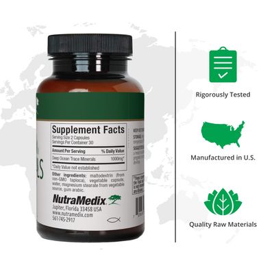 NutraMedix Deep Ocean Trace Minerals 1,000mg - Mineral Energy Supplements - Magnesium, Zinc, Potassium, Boron, Phosphorus Manganese - Electrolyte Support (60 Capsules)