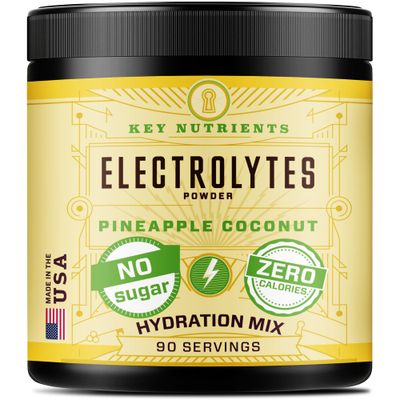 KEY NUTRIENTS Multivitamin Electrolytes Powder No Sugar - Tropical Pineapple Coconut Electrolyte Powder - Endurance Energy Supplement - Hydration Powder - No Calories - 90 Servings - Made in USA