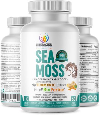 Organic Irish Sea Moss Pills - Wildcrafted Dr Sebi Inspired Seamoss Blend with Turmeric, Burdock Root Bladderwrack, Enhanced with Black Pepper - 60 Capsules