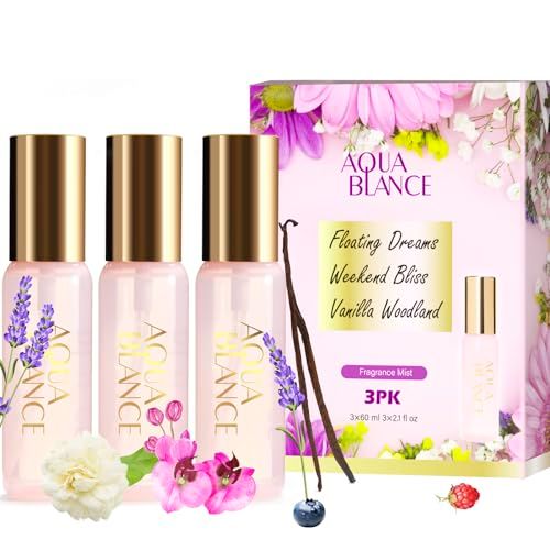 AQUA BLANCE Body Spray Set for Women, Each 60ml2.1 FlOz, Travel Size Womens Fragrance Body Spray, Three Scents - Vanilla Woodland, Lavender, Jasmine Raspberry