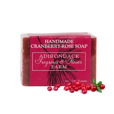 Adirondack Fragrance Flavor Farm ADK Natural Cranberry Rose Soap Bar 4 oz., Handmade Vegan Olive Oil Body Soap for Dry and Sensitive Skin, Moisturising for Men, Women Babies