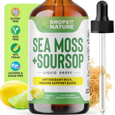 Soursop Liquid with Sea Moss Supplement - Vegan More Concentrated Than Sea Moss Gel - Easily Mix with Drinks - Soursop Liquid Drops for Hydration Immune Support (Lemon Lime, 60mL)