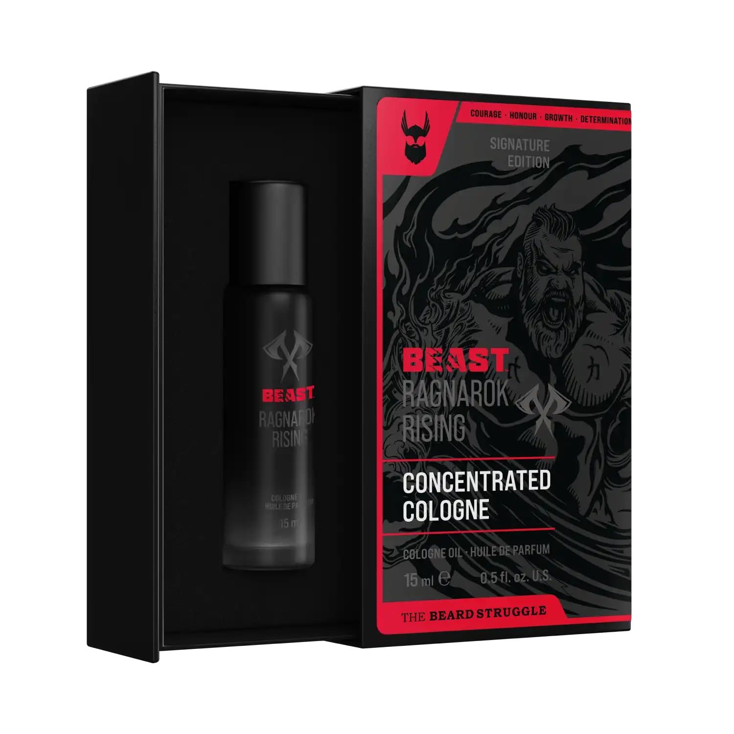 The Beast Line Cologne for Men by Beard Struggle - 6x Longer Than Traditional Colognes - Ragnarok Rising Eddie Hall Beast Line - Signature Edition - Mens Cologne, 15 mL Glass Roller Bottle