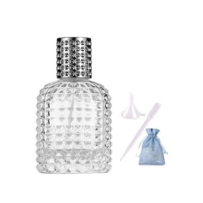 JJKMALL 50ml1.7oz Refillable Perfume Atomizer Bottle - Thick Clear Glass, Fine Mist Spray for Luxury Fragrances Aftershaves (Includes Funnel, Dropper, Storage Bag)