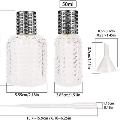 JJKMALL 50ml1.7oz Refillable Perfume Atomizer Bottle - Thick Clear Glass, Fine Mist Spray for Luxury Fragrances Aftershaves (Includes Funnel, Dropper, Storage Bag)