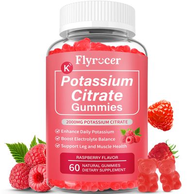 Potassium Citrate Gummies for Adults Men Women, Potassium Supplement for Support Leg Cramps, Muscle Health Electrolyte Balance, Vegan, Raspberry Flavor, 60 Count