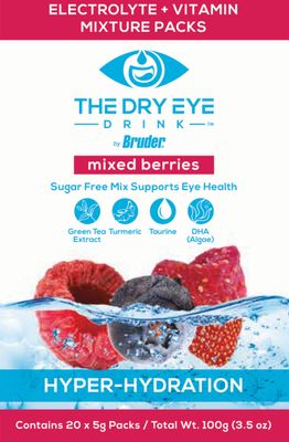 The Dry Eye Drink l Ultimate Hydration for Dry Eyes l Sugar-Free Electrolyte Powder Packets l Blended with Vitamins, Green Tea, Turmeric, Taurine, and DHA l 5g x 20 Packets (Mixed Berry)