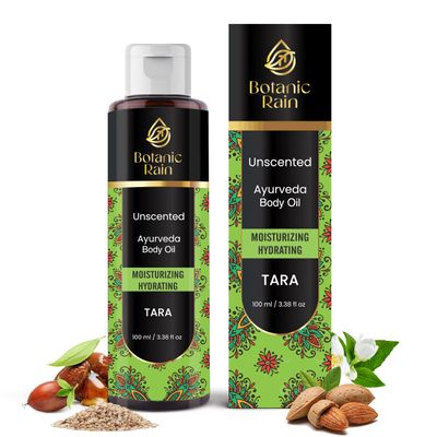 Botanic Rain Ayurveda Unscented Body Oil After Shower, Moisturizing Hydrating Natural Organic Fragrance Free For Women And Men, Ayurveda Products For Crepey Skin - 3.38 Fl Oz (1)
