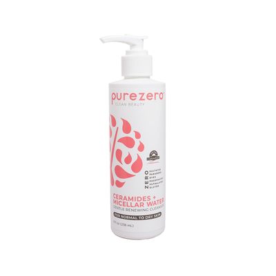 Purezero Hydrating Gentle Face Cleanser - Hyaluronic Acid Gentle Moisturizing Cleanser Ceramides, Micellar Water, Fragrance-Free, Zero Sulfates, Parabens, Vegan Cruelty-Free, 8 oz