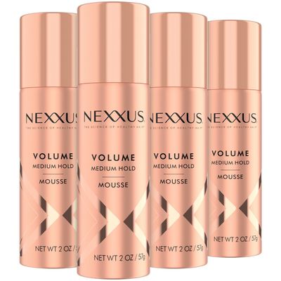 Nexxus Travel Mousse, Volume Medium Hold 4-Pack - 72-Hour Anti-Humidity Shield, 48-Hour Frizz Control, Rose Fragrance, 2 Oz Ea
