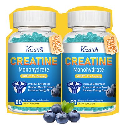2 Pack Creatine Monohydrate Gummies for Women Men, Sugar Free Vegan Creatine Supplement for Build Muscles, Increase Energy Strength, Blueberry Flavor, 120 Count
